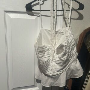 Veronica Beard White Ruched Peplum Cami Top